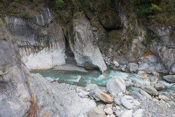 Beautiful scenic view near Cimu Bridge at Taroko National Park. a famous tourist spot in Xiulin, Hualien, Taiwan.