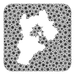 Flu virus map of Hebei Province collage designed with rounded square and subtracted space. Vector map of Hebei Province composition of virus parts in variable sizes and gray color hues.