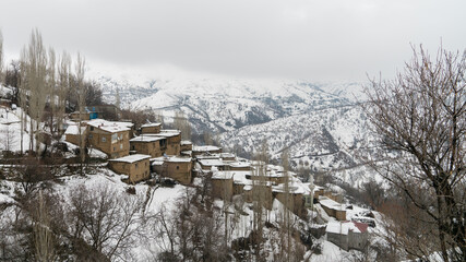 Remote village in Hizan province with stone houses, Bitlis, Turkey.