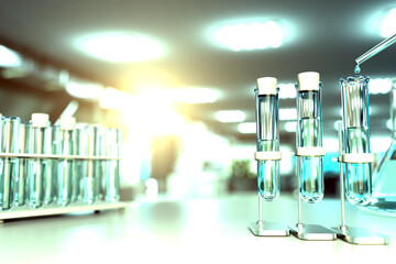 laboratory test-tubes in modern bio research clinic - drink water quality test for bacteria concept, medical 3D illustration