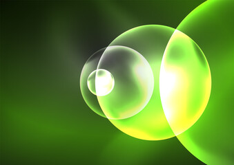 Glowing neon shiny transparent bubbles, glass circles or bio cell concept. Techno futuristic vector abstract background For Wallpaper, Banner, Background, Card, Book Illustration, landing page