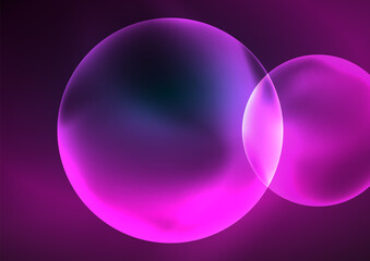 Glowing neon shiny transparent bubbles, glass circles or bio cell concept. Techno futuristic vector abstract background For Wallpaper, Banner, Background, Card, Book Illustration, landing page