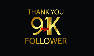 91K,91.000 Follower celebration logotype. anniversary logo with gold on black background for social media - Vector