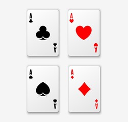 Four aces. Poker winning hand. Heart ace.