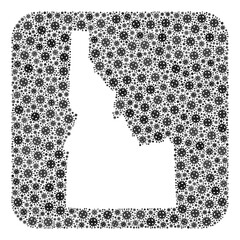 Pandemic virus map of Idaho State mosaic created with rounded square and stencil. Vector map of Idaho State mosaic of virus particles in variable sizes and grey color hues.