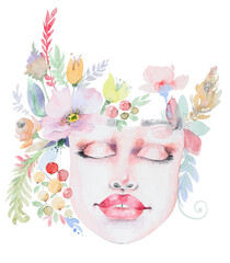 Bouquet of wildflowers on face