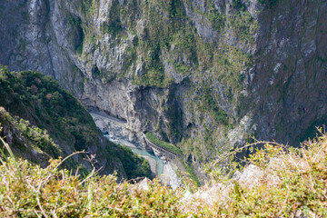 Beautiful scenic view from Zhuilu Cliff in Taroko National Park, Xiulin, Hualien, Taiwan.