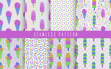 Ice-cream summer seamless pattern. Bright color. Hand drawn style.