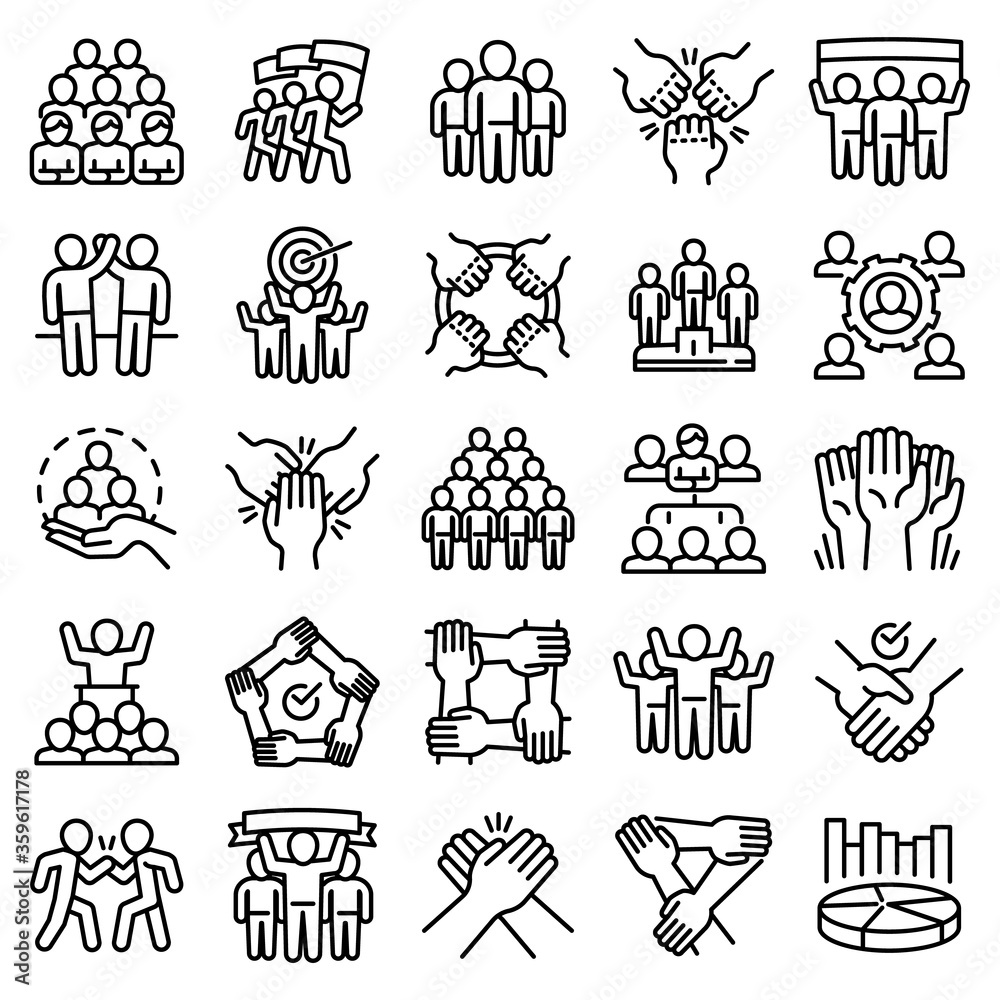 Poster cohesion icons set. outline set of cohesion vector icons for web design isolated on white background
