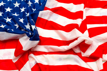 Close up front view shot of big US flag for july 4