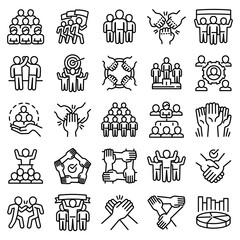 Cohesion icons set. Outline set of cohesion vector icons for web design isolated on white background