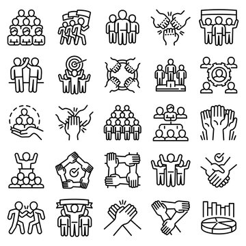 Cohesion icons set. Outline set of cohesion vector icons for web design isolated on white background