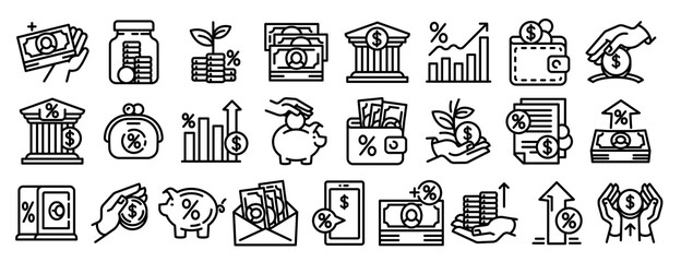 Deposit icons set. Outline set of deposit vector icons for web design isolated on white background