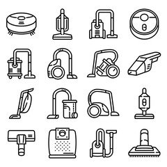 Vacuum cleaner icons set. Outline set of vacuum cleaner vector icons for web design isolated on white background