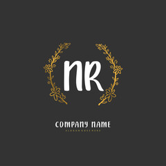 N R NR Initial handwriting and signature logo design with circle. Beautiful design handwritten logo for fashion, team, wedding, luxury logo.