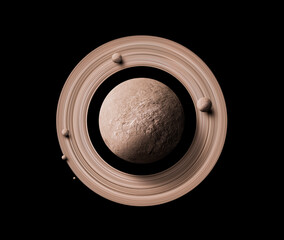 top view saturn planets in deep space with rings  and moons surrounded. isolated with clipping path © chathuporn