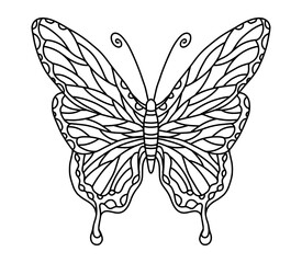 Vector coloring book with butterfly for adults and children. Coloring book with an insect with beautiful wings. Coloring page for coloring. Decorative coloring with small details and patterns.