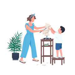 Family sculpting flat color vector faceless character