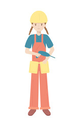 Female builder wearing uniform and helmet. Labour Day. Vector isolated