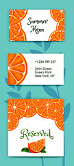Set of Restaurant card. Café identity. Vector illustration. Orange summer card. Colorful Banner