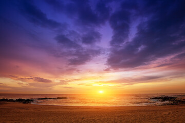 Fototapeta premium Seascape, sunset over the sea. Atlantic ocean in the evening. Beautiful nature