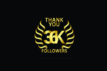 36K,36.000 Follower Thank you anniversary logo with golden and isolated on black background for social media, internet - Vector