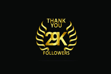 29K,29.000 Follower Thank you anniversary logo with golden and isolated on black background for social media, internet - Vector