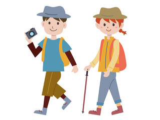 ハイキングをするカップルイラスト