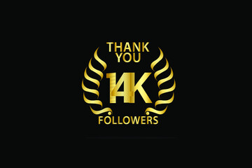 14K,14.000 Follower Thank you anniversary logo with golden and isolated on black background for social media, internet - Vector
