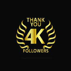 4K,4000 Follower Thank you anniversary logo with golden and isolated on black background for social media, internet - Vector
