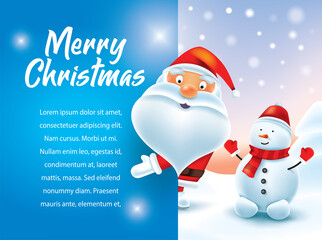 Fototapeta na wymiar Santa Claus and Snowman congratulates Banner design template illustration. Christmas theme vector cartoon character cmyk profile