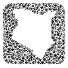Pandemic virus map of Kenya mosaic designed with rounded square and cut out shape. Vector map of Kenya composition of pandemic virus parts in various sizes and gray shades.