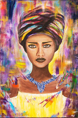 Fototapeta na wymiar Painted african woman on canvas