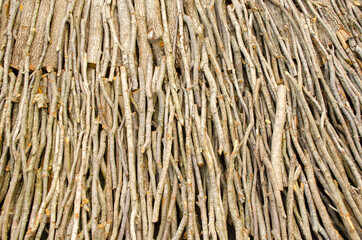 Chopped wood for the fireplace close-up. Wooden logs. Autumn natural background. Copy space. Selective focus image.