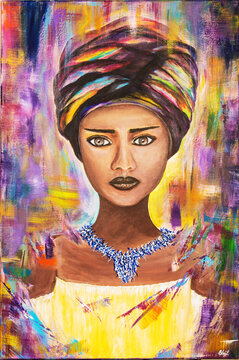 Painted african woman on canvas