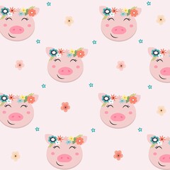 seamless pattern with funny pigs