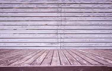 Wood background - table with wooden wall. Wooden table background. Empty display