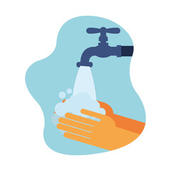 Hands washing under water tap vector design
