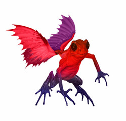 Frog with open wings, in a red purple palette.