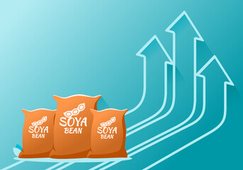 Soybean or Soya Bean Raw Food Material Price Value Stock Market Demand Rise Increase Up Skyrocket Statistic Report with Graph Chart Diagram Illustration Vector. Can be Used for Web Infographic & print
