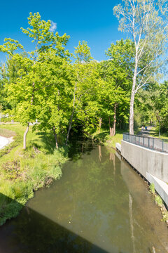 Lyna River in Olsztyn city in Poland.