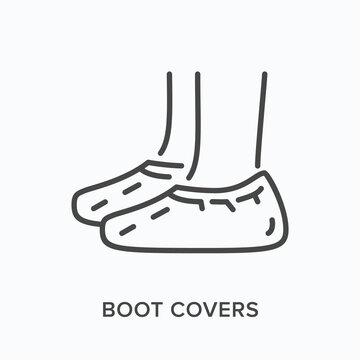 Shoe covers flat line icon. Vector outline illustration of coronavirus PPE. Medical safety wear thin linear pictogram