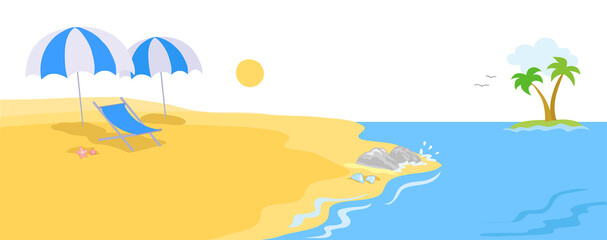 Fototapeta na wymiar Peaceful seaside landscape with sand beach vector illustration