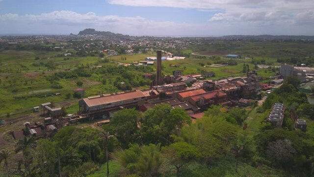 Aerial hyperlapse of an abandoned sugar factory from the colonial days in Ste Madeleine, Trinidad