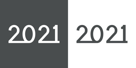 Concepto feliz año nuevo. Logotipo número 2021 entrelazado en fondo gris y fondo blanco