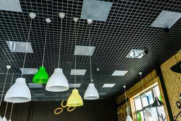Incandescent lamps in a modern cafe.