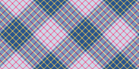 repeatable diagonal pattern of tartan ornament with yellow and pink threads on blue for textile texture blue monochrome colors