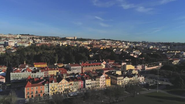 Lisbon. Aerial view in Belem District. Lisboa, Portugal. Drone Footage