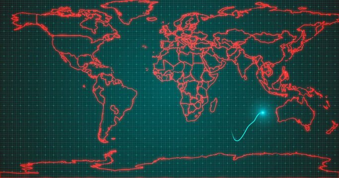 Stylized electrocardiogram on a background of a world map with the naming of the covid-19 virus, the concept of a global pandemic, alpha channnel