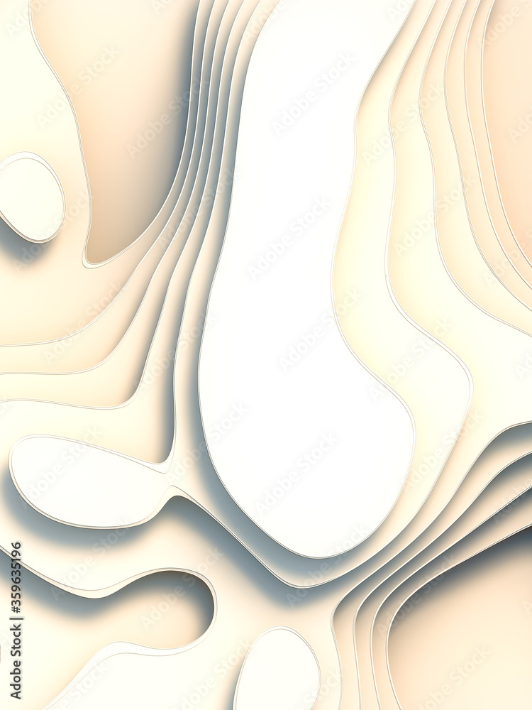 Aufkleber wave bends white flowing surface. topography map concept. 3d rendering